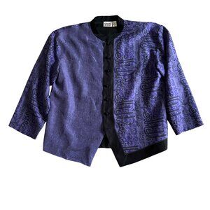 Chicos Women's Size L Design Purple Silk Mandarin Collar Jacket Asymmetrical